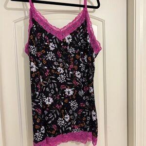 Lane Bryant Floral Lace Trim Chemise - Pink and Black